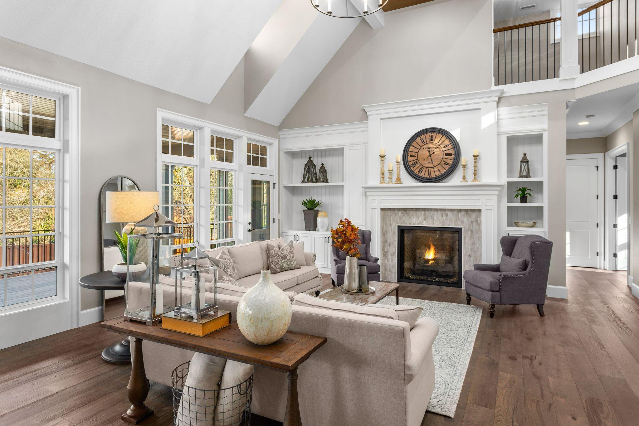 Beautiful living room in new traditional style luxury home.