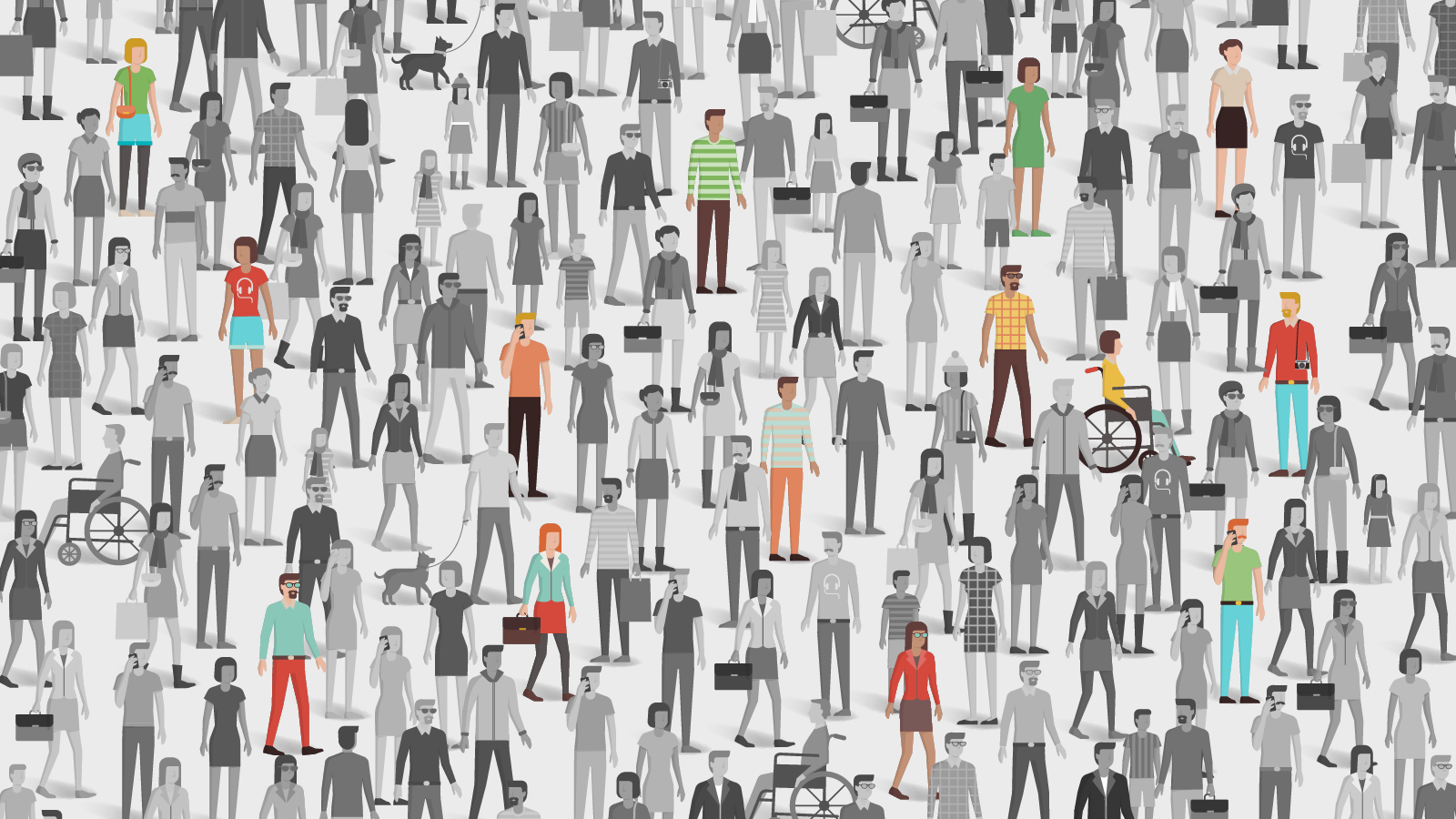 Crowd of people with few individuals highlighted, individuality and diversity concept