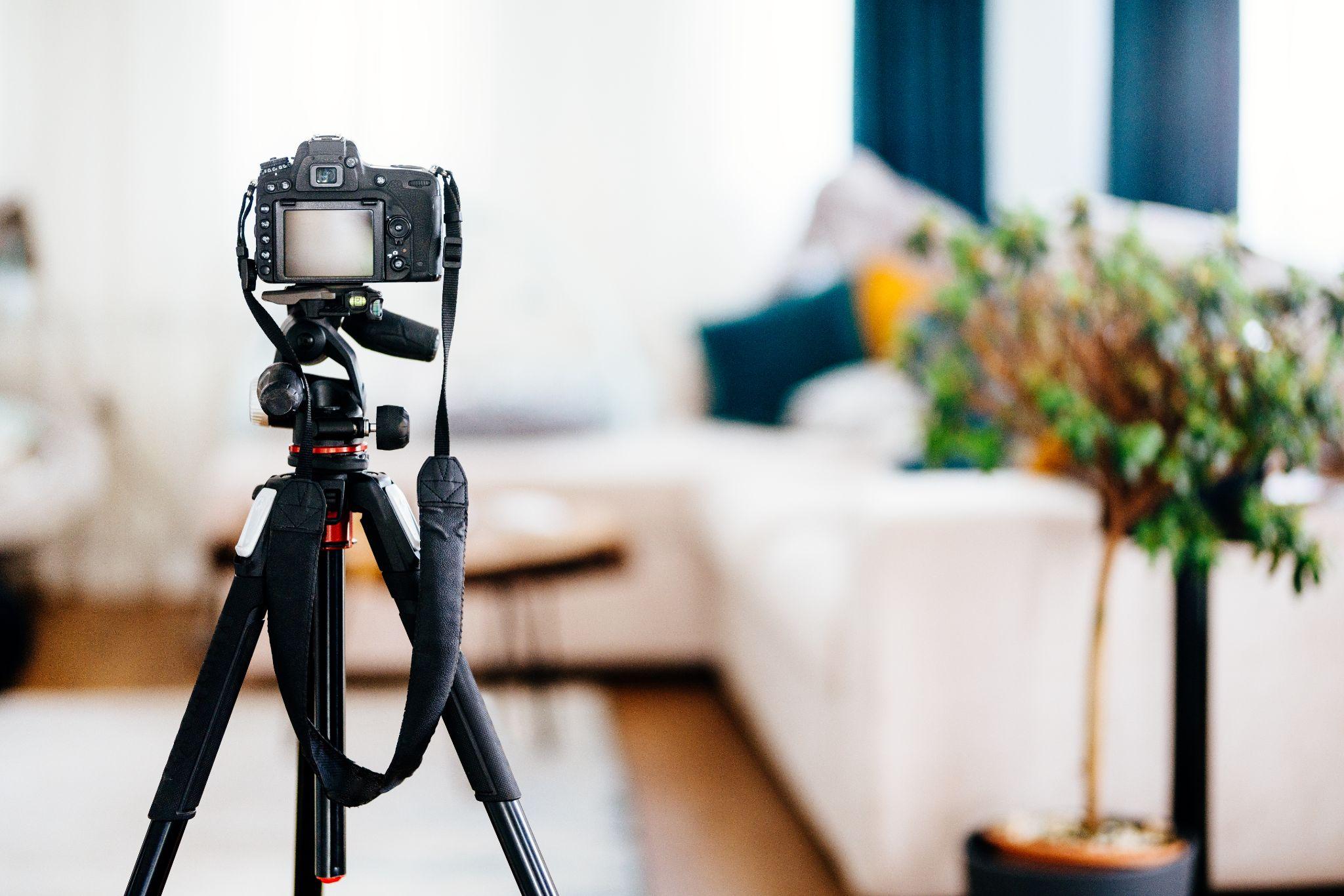 Real estate photography camera in a living room